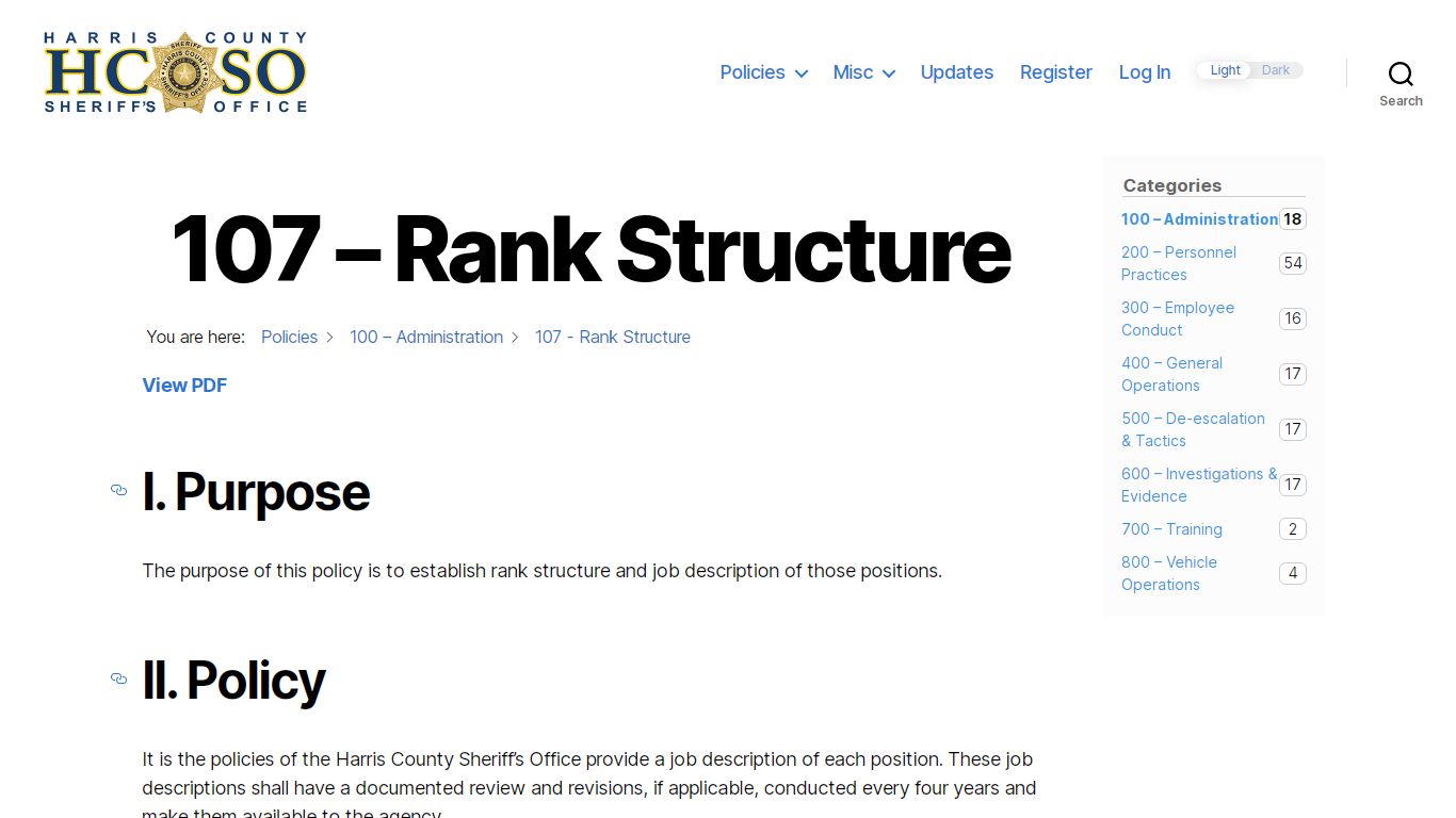 107 – Rank Structure – Harris County Sheriff's Office